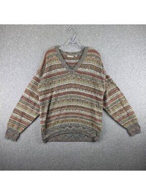 Colori Sweater Mens M Multicolor V Neck Made in Italy Marled Knit Pullover
